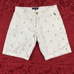 Aeropostale Flat Front Chino Shorts Mens 30 White AOP Palm Tree Tropical Hawaii